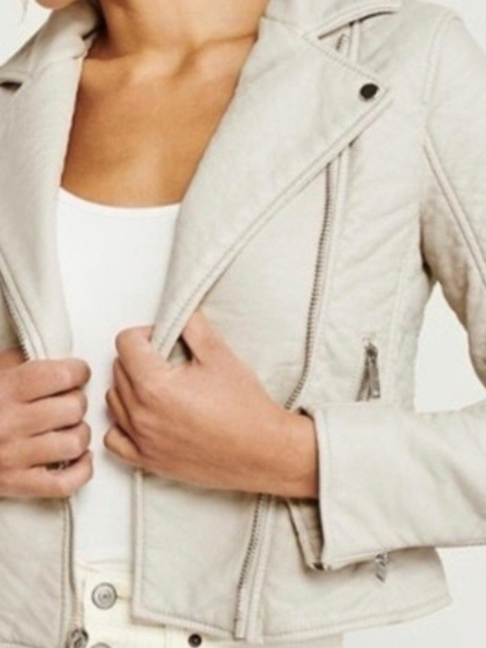 Abercrombie Women’s Light Cream Moto Jacket - Classic Asymmetric Zip